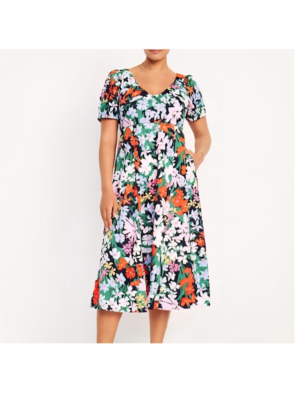 Old Navy Womens Floral Puff Sleeve Midi Dress XXL Tall V Neck Artsy Cottage NWT